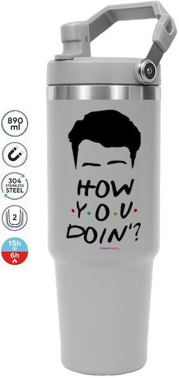 Koupakoupa How You Doin? Handled Tumbler Θερμός Ανοξείδωτο 890ml Γκρι με Καλαμάκι και Λαβή