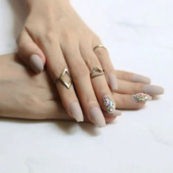 Set 24 Self-adhesive Matte Beige Ballerina False Nails Rhinestones