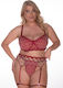Sexy Dessous-Sets Plus Size String-Set Leopard Print Straps Rot