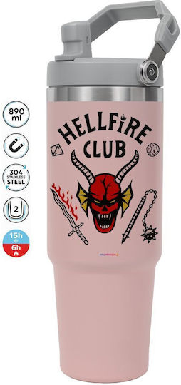 Koupakoupa Hellfire Club Handled Tumbler Θερμός Ανοξείδωτο 890ml Ροζ με Καλαμάκι και Λαβή