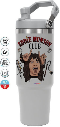 Koupakoupa Eddie Munson Handled Tumbler Θερμός Ανοξείδωτο 890ml Γκρι με Καλαμάκι και Λαβή