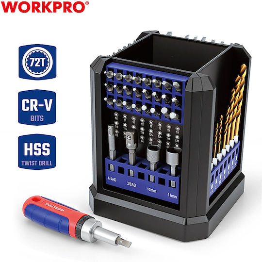 WorkPro Schraubendreher Ratsche mit 48 Magnetischen Wechselbits