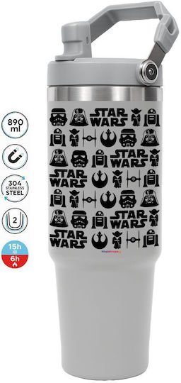 Koupakoupa Star Wars Pattern Handled Thermos Stainless Steel 890ml Gray with Straw and Handle
