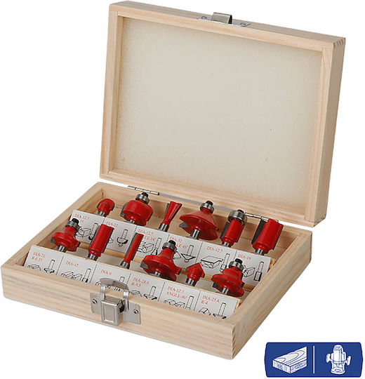 Router Cutter Bit Set 12 Pieces 6.35mm 1/4" Wooden Case Wp402300 Workpro