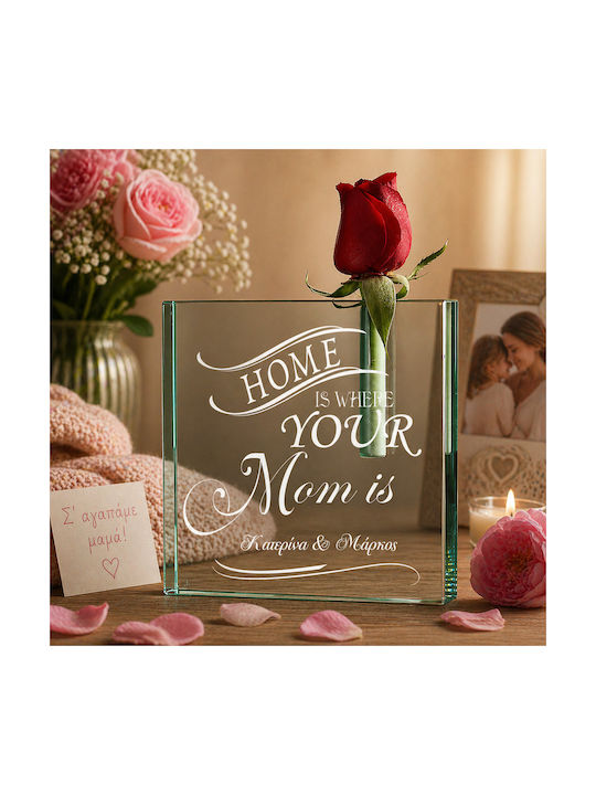 Diodoro Diodoro Dekorative Glasvase Home Is Where Mom Is Rosa (Personalisiert)