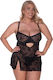 Negligee Plus Size Fitted Lace Cut-out Black