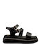 Δερμάτινα Γυναικεία Σανδάλια Flatforms Μαύρα