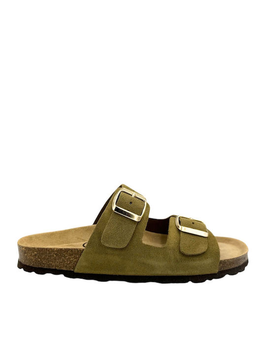 Flivver Leder Flache Sandalen für Damen Khaki