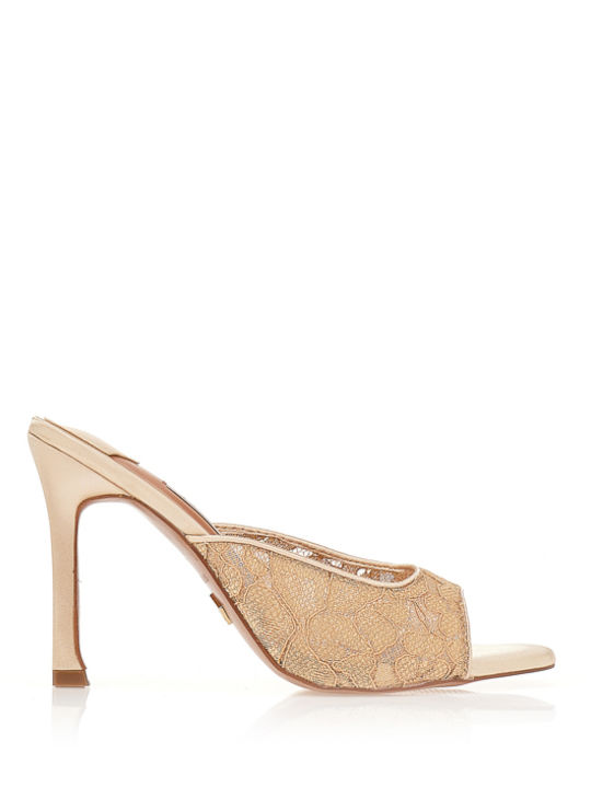 Tsoukalas Satin Mules With High Heel In Beige C...