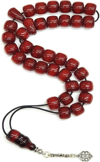Roloi Komboloi Worry Beads with 33 Beads Made of Mastic Length 34cm Red