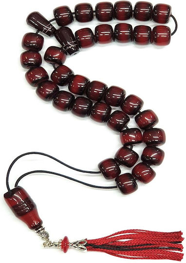Roloi Komboloi Worry Beads with 33 Beads Made of Mastic Length 37cm Red
