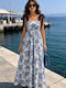 Rochii De Vară Pentru Femei Maxi Rochie Albastră Porcelain Blue