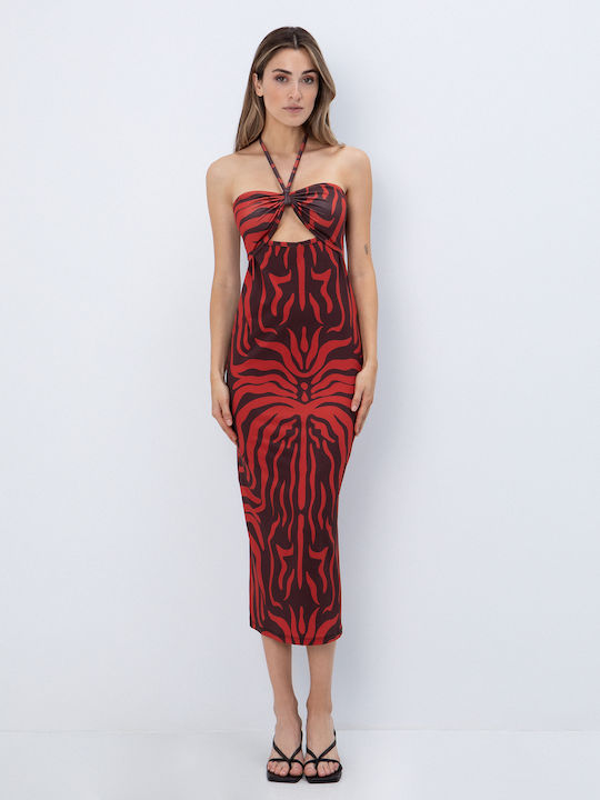 Summer Midi Evening Dress Multicolour Print
