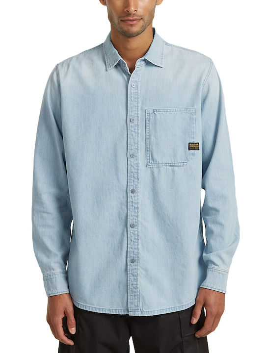 G-Star Raw Pocket Langärmelig Denim Herrenhemd in Normale Passform Blau