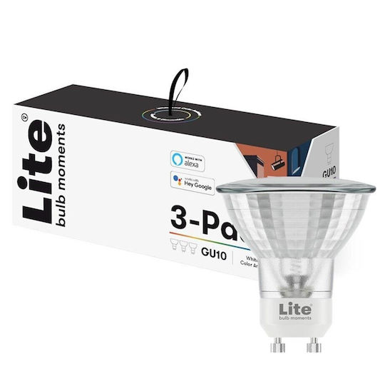 Lite Bulb Moments Smart Bulbs LED 4.5W for GU10 Socket RGB Dimmable 3 Pieces