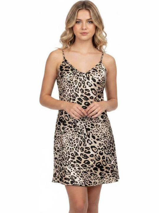 Topaki Summer Women's Nightgown Beige Animal Print