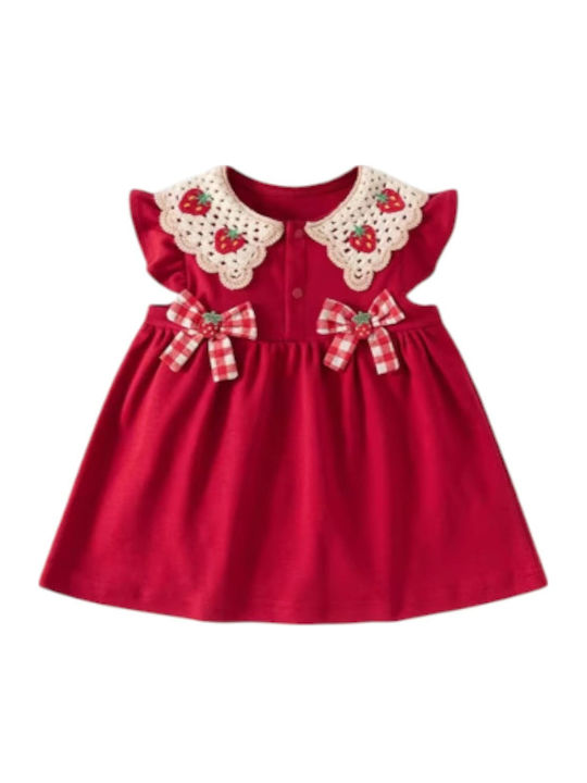 Girls Dress Short Sleeve Knitted Red