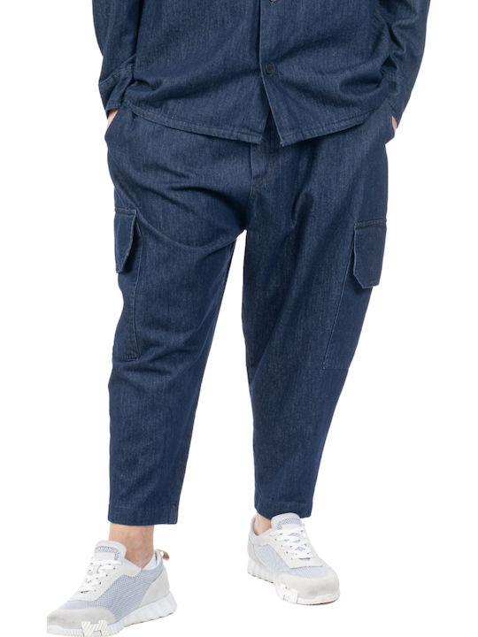 Twin Black Ανδρικό Παντελόνι Τζιν Cargo Cropped Loose Fit Blue Twin Black Ανδρικό Παντελόνι Τζιν Cargo Cropped Loose Fit Blue