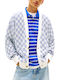 Men's Knitted Cardigan with Buttons White-Blue