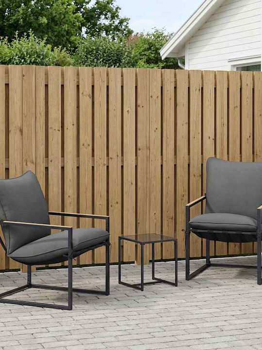 vidaXL Outdoor Chair Metallic Black with Cushion 3 Pieces 35.5x35.5x40cm