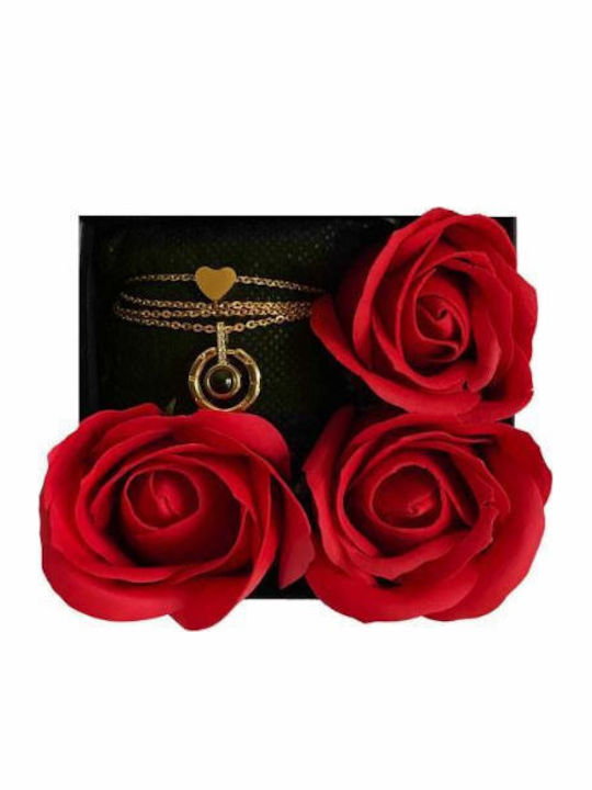 Gift Set From Box 3 Soap Roses Necklace Bracelet Gold