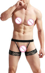 Sexy Men's Lingerie Erotic Garter Belt Style Elastic Straps Black Lace On Thighs One Size Polyester Material Black