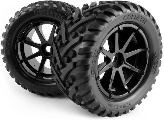 Complete Wheel Set Goliath Tires Mounted On Rims 3256 Blast Black 2 Pcs