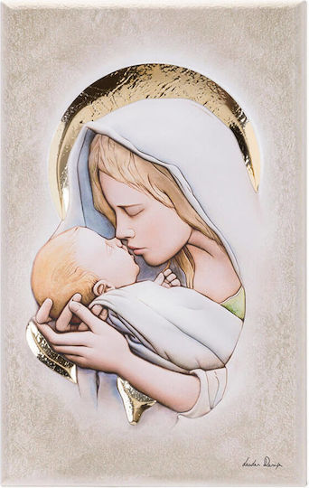 Religious Icon Virgin Mary & Christ On Wood Fresco Technique Le-08.3276