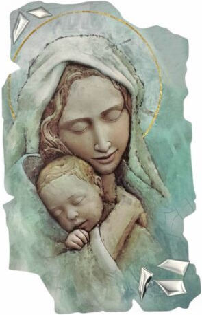 Religious Icon Virgin Mary & Christ On Wood Fresco Technique Le-08.47137