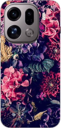 Oppo Find X9 Pro Purple Pink Flowers Transparent Silicone TPU Case