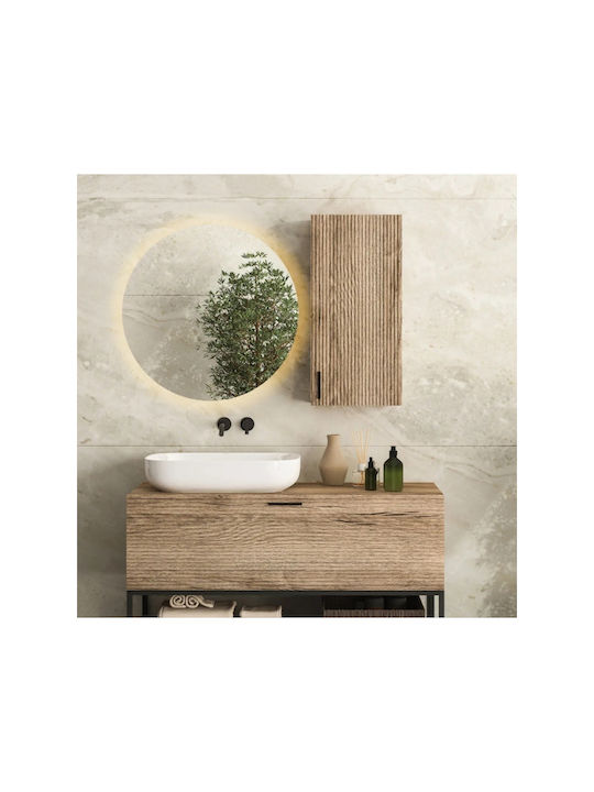 SteweHome Wall Mirror with Orange Glass Frame & LED Lighting Diameter 35cm