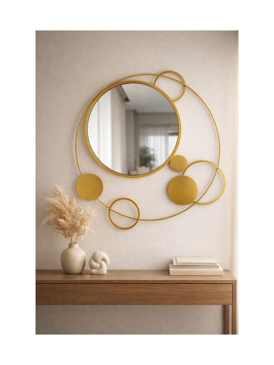 SteweHome Wall Mirror with Yellow Metallic Frame Diameter 87cm