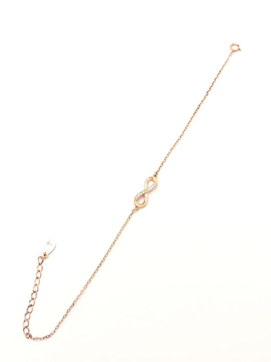 PS Silver Women's Chain Bracelet with Infinity Design Gold Plated Silver with Zircon