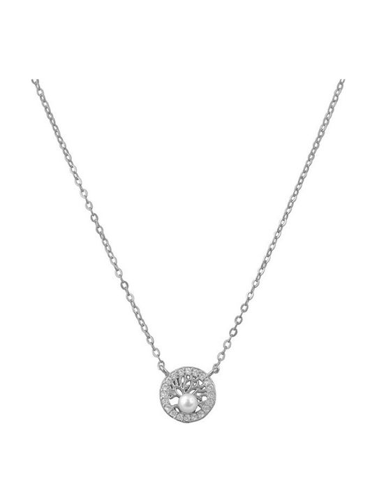 Silver And More Κολιέ από Ασήμι με Πέρλες & Ζιργκόν Ροζ