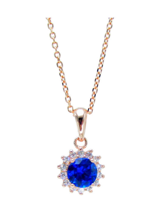 Silver And More Necklace From Pink Gold Plated Silver With Blue Zircon