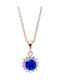 Silver And More Necklace From Pink Gold Plated Silver With Blue Zircon