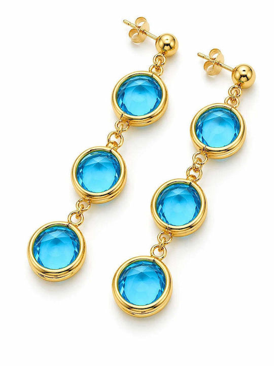 Charmy Dangle Earrings Made of Gold Plated Steel with Light Blue Stones
