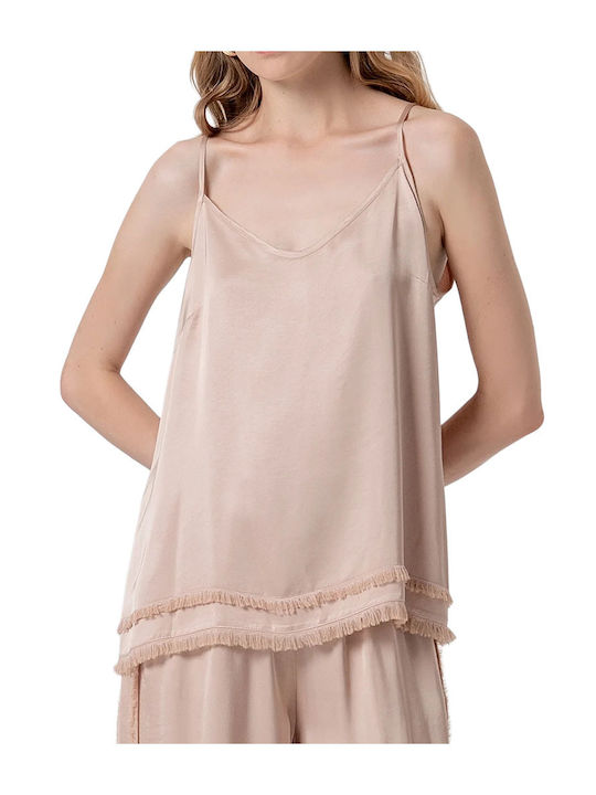 Women's Crop Top with Spaghetti Straps Beige