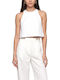 Women's Cotton Sleeveless Crop Top with Neck Tie White