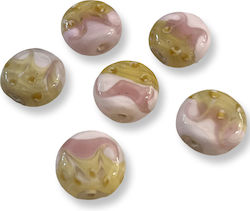 Murano Beads Pink-Yellow 20mm Designs Glass Flat Beads Set of 6 Pieces