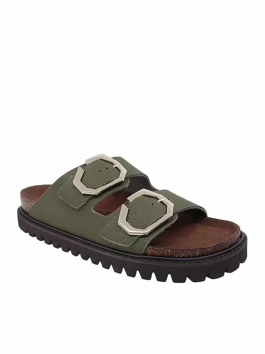 Genuins Leather Anatomic Khaki Women's Flat Sandals