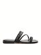 Leder Flache Sandalen Für Damen Schwarz
