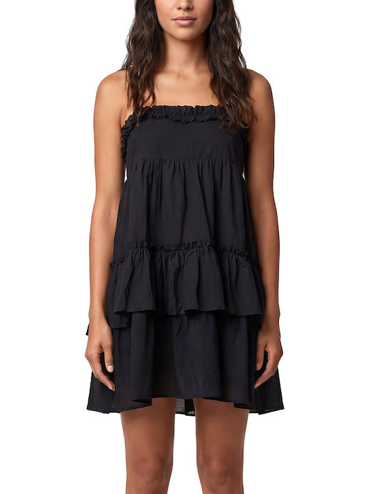 Summer Mini Dress with Ruffles Black