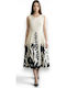 Sommer Midi Abendkleid Blumen Ecru Schwarz
