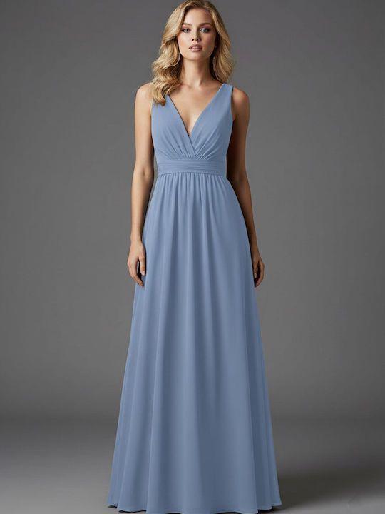 Summer Maxi Dress for Wedding - Christening Open Back Light Blue