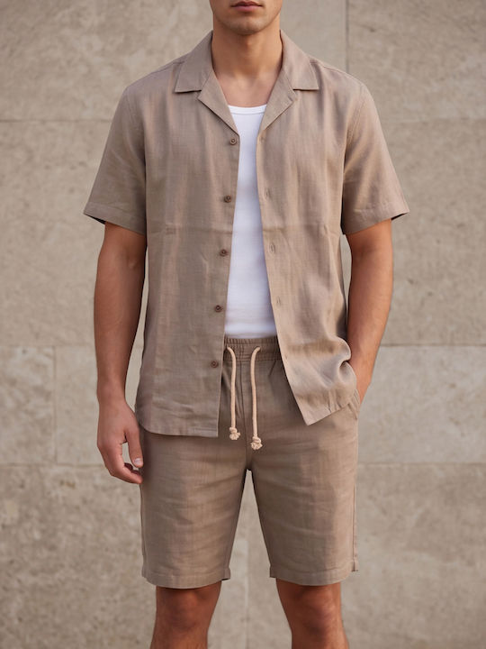 Short Sleeve Linen Shirt Brown