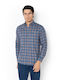 Maverick Long Sleeve Flannel Overshirt in Regular Fit Checked Blue