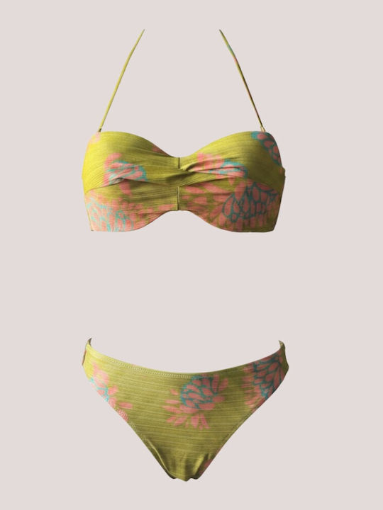 Modern Ocean Set Bikini Push Up Floral Yellow
