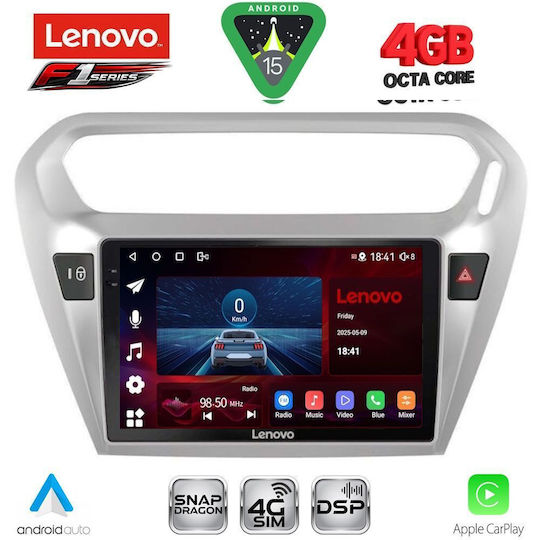 Lenovo Ηχοσύστημα Αυτοκινήτου για Peugeot 301 Citroen C-Elysee 2013-2023 (Bluetooth/USB/WiFi/GPS/Apple-Carplay/Android-Auto) με Οθόνη Αφής 9"