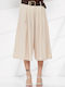 Women's High Rise Zip Culottes with Rubber Band Beige